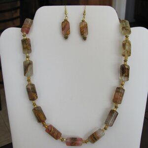 Handmade Beaded Cherry Quartz Necklace & Earring Set